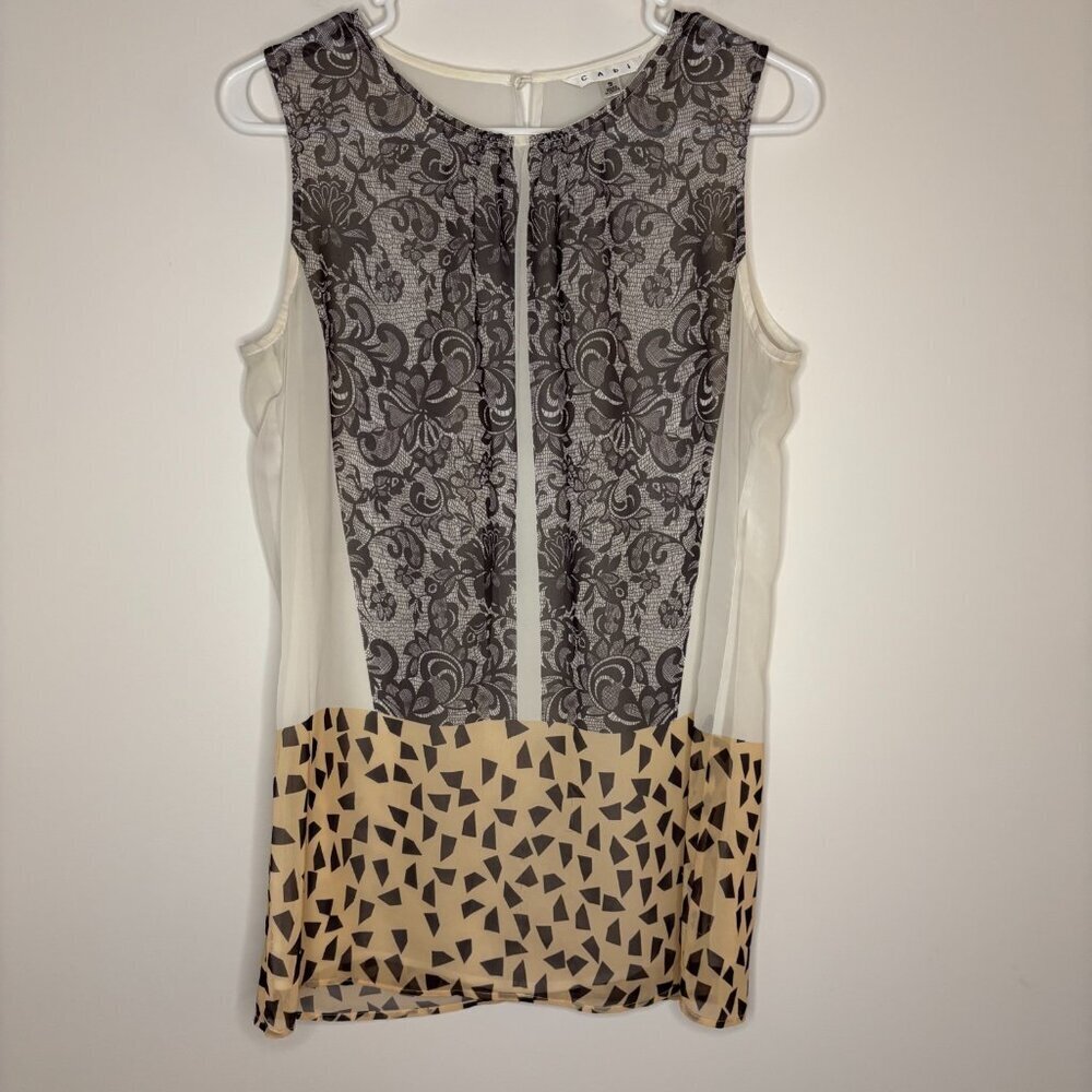 CAbi Ladylike Sleeveless Tunic Women S Lined Lightweight Colorblock Keyhole